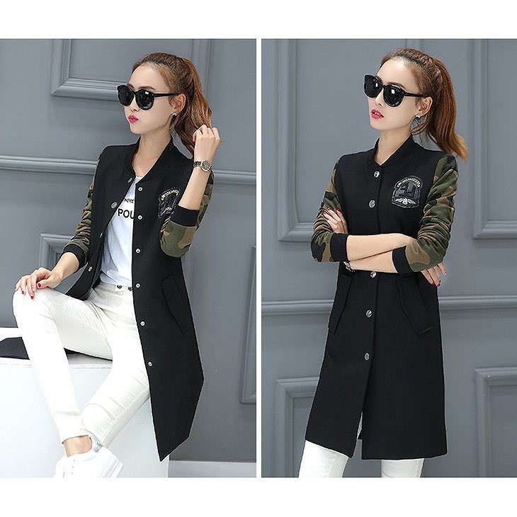 レディース　アウター　上着　ロング　ジャケット　スタジャン　カジュアル　着痩せ　迷彩　ブラック　黒　カーキ　アーミーグリーン　送料無料