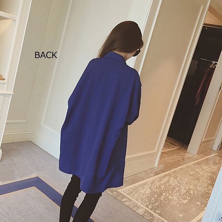 レディース　アウター　上着　スプリングコート　テロンチ　トレンチ　七分　袖　ゆったり　春　秋　ブルー　イエロー　レッド　アプリコット　送料無料