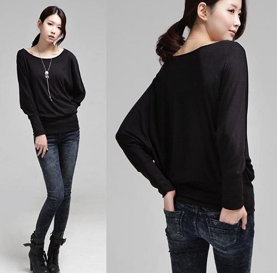 レディース　トップス　ドルマン　カットソー　Tシャツ　ラウンドネック　長袖　無地　シンプル　カジュアル　大きいサイズ　スポーツ　ヨガ　ダンス　ラフスタイル　ルームウェア　デイリー　ブラック　グレー　送料無料