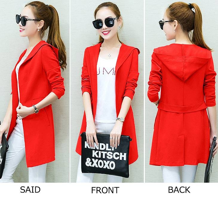 レディース　アウター　上着　ロング　ジャケット　パーカー　フード　着痩せ　ブラック　グリーン　ピンク　レッド　シルバー　送料無料