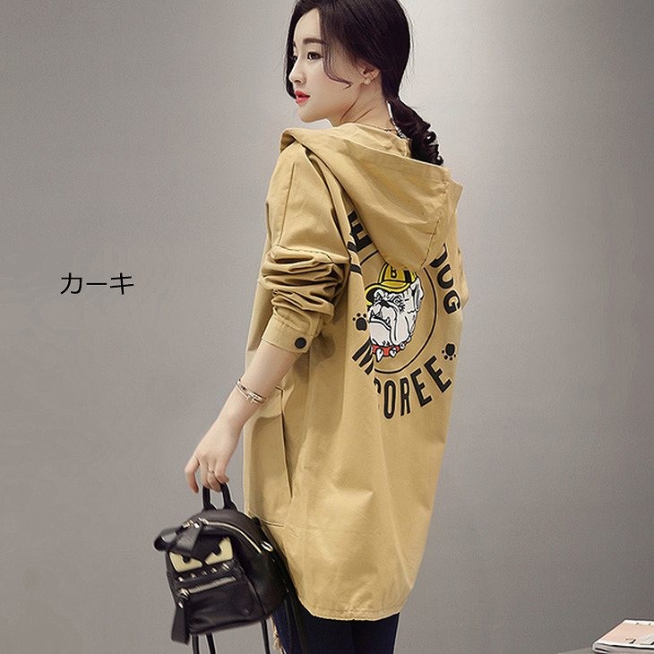 レディース　アウター　上着　ロング　パーカー　コート　ジャケット　フード　ゆったり　カーキ　ブラック　グリーン　送料無料