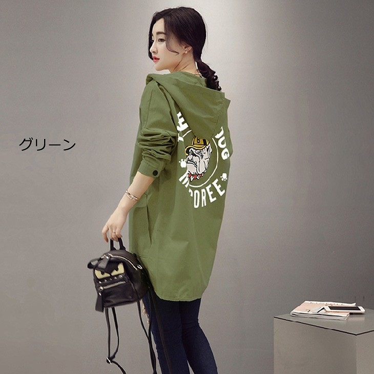 レディース　アウター　上着　ロング　パーカー　コート　ジャケット　フード　ゆったり　カーキ　ブラック　グリーン　送料無料
