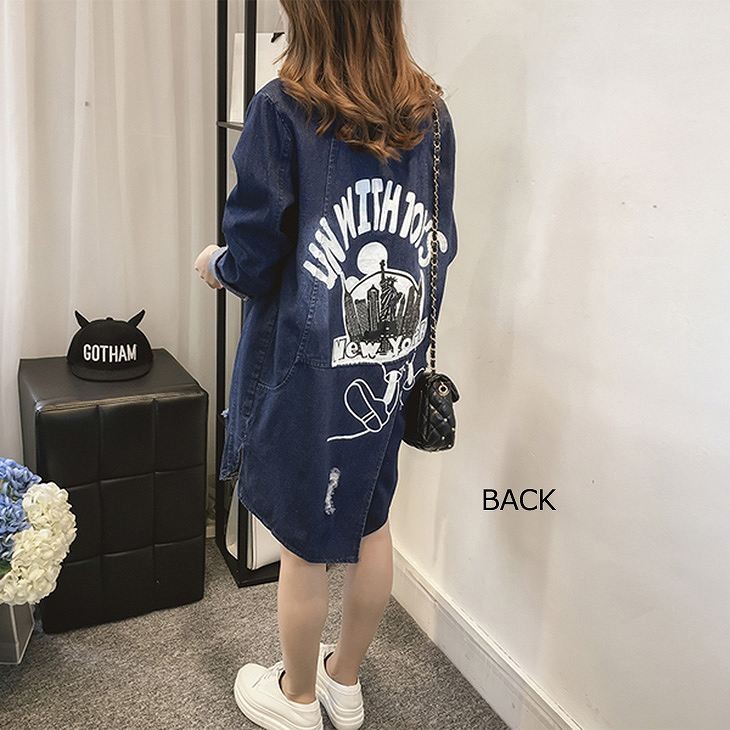 レディース　アウター　ジージャン　ロング　デニムシャツ　ワンピース　デニム　カジュアル　ニューヨーク　大きいサイズ　送料無料