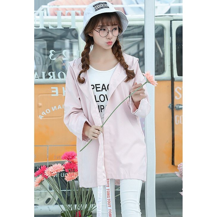 レディース　アウター　上着　ロング　パーカー　スプリングコート　フード　カジュアル　ピンク　送料無料