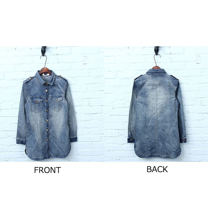 レディース　デニムシャツ　ロング丈　長袖　大きいサイズ　ジャケット　コート　春　おしゃれ　カジュアル　デート　お出かけ　ネイビー　送料無料
