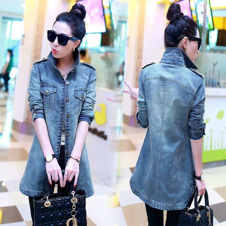 レディース　デニムシャツ　ロング丈　長袖　大きいサイズ　ジャケット　コート　春　おしゃれ　カジュアル　デート　お出かけ　ネイビー　送料無料