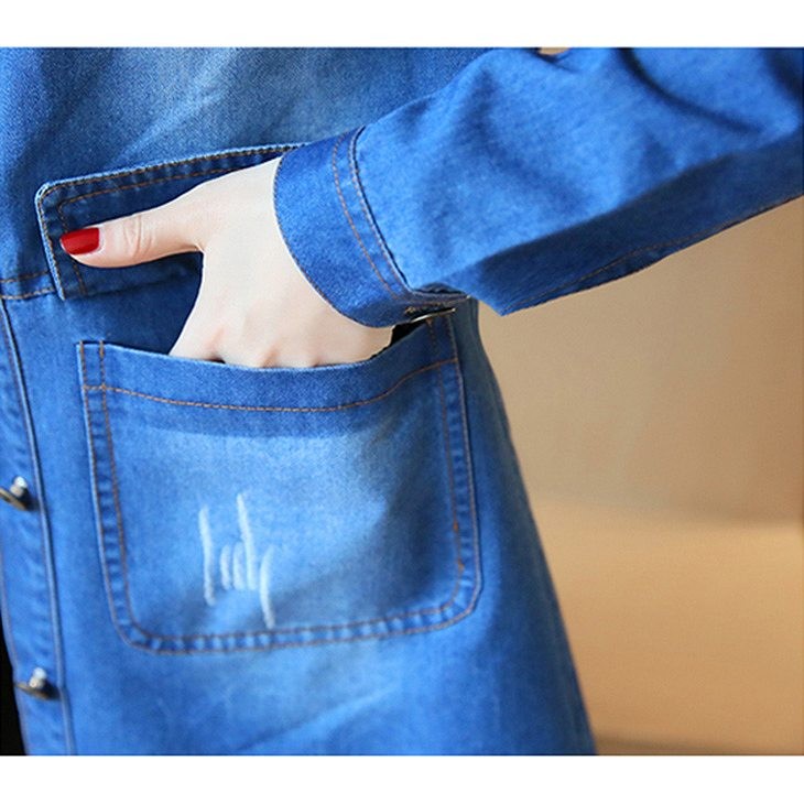 レディース　デニムシャツ　ロング丈　長袖　大きいサイズ　ジャケット　コート　春　おしゃれ　ゆったり　プリント　カジュアル　デート　お出かけ　ネイビー　送料無料