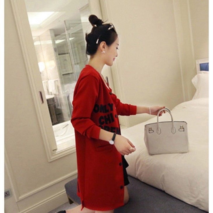 レディース　ジャンパー　ロング丈　ノーカラー　ボタン　長袖　大きいサイズ　春　おしゃれ　カジュアル　デート　お出かけ　レッド　ブラック　送料無料