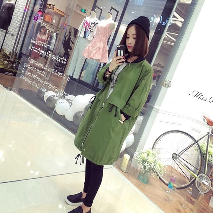 レディース　ノーカラーコート　ロング丈　フルジップ　長袖　大きいサイズ　春　おしゃれ　カジュアル　デート　お出かけ　グリーン　ブラック　送料無料