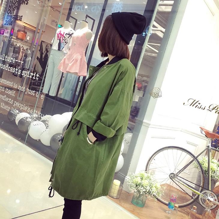 レディース　ノーカラーコート　ロング丈　フルジップ　長袖　大きいサイズ　春　おしゃれ　カジュアル　デート　お出かけ　グリーン　ブラック　送料無料