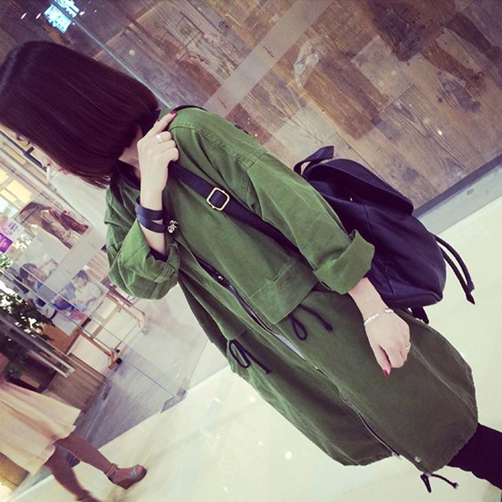 レディース　ノーカラーコート　ロング丈　フルジップ　長袖　大きいサイズ　春　おしゃれ　カジュアル　デート　お出かけ　グリーン　ブラック　送料無料