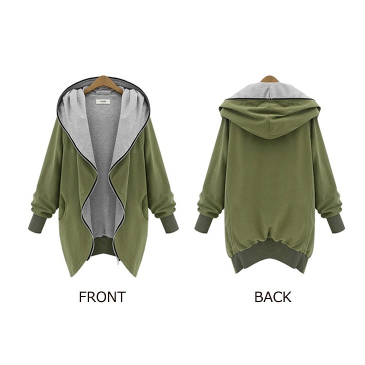 レディース　フーデッドジャンパー　ミドル丈　長袖　大きいサイズ　春ジャケット　ゆったり　おしゃれ　カジュアル　デート　お出かけ　グリーン　送料無料