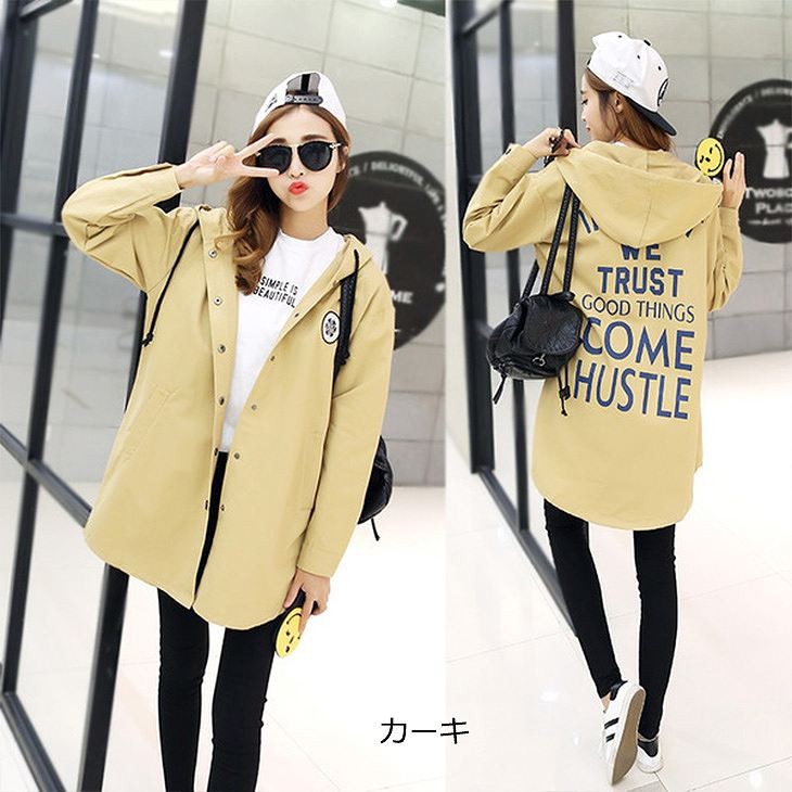 レディース　プリントパーカー　ロング丈　長袖　ボタンダウン　大きいサイズ　春コート　ゆったり　おしゃれ　カジュアル　デート　お出かけ　全５色　送料無料