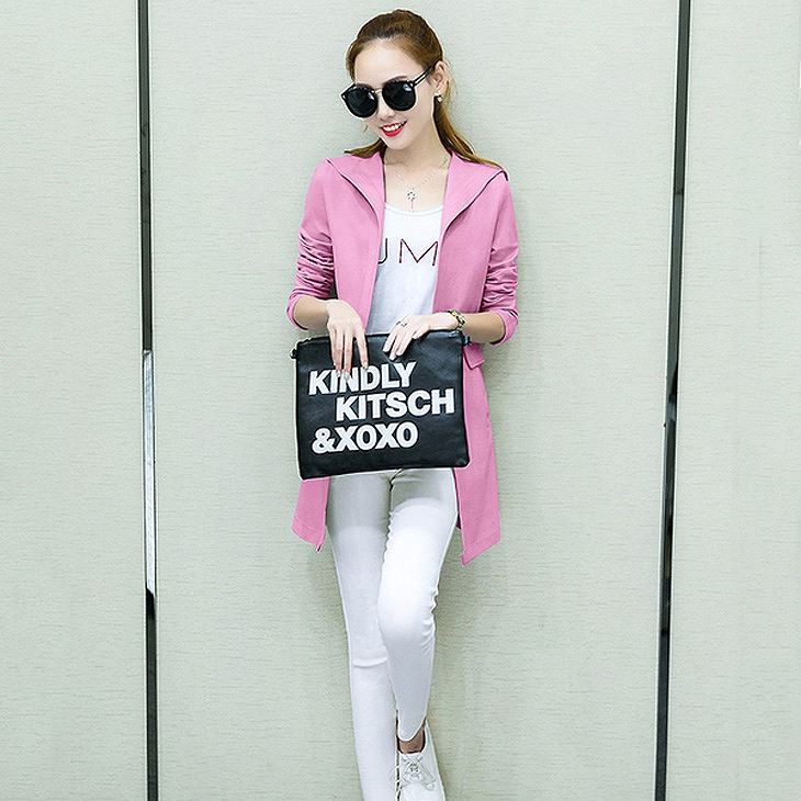 レディース　フードコート　ロング丈　長袖　フーデッド　春コート　すっきり　おしゃれ　カジュアル　デート　お出かけ　通勤　オフィス　ピンク　送料無料