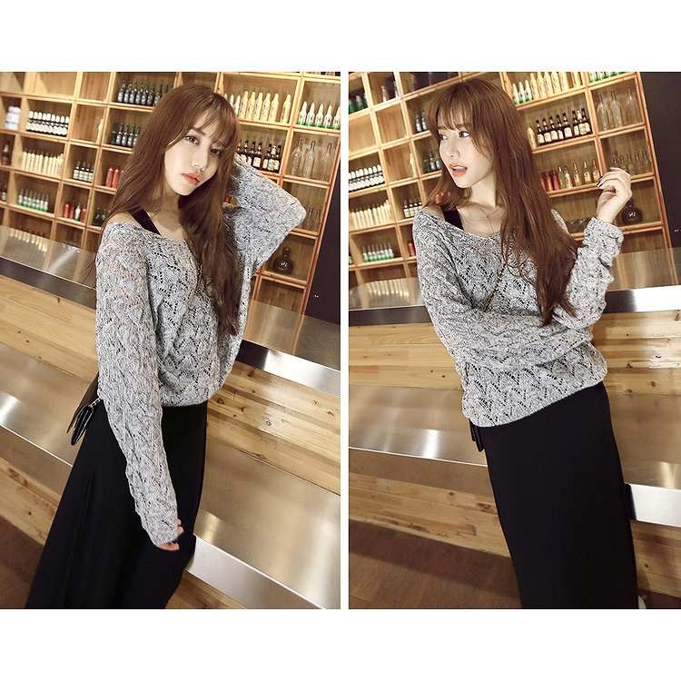 レディース　トップス　レース　カットソー　セーター　長袖　ラウンドネック　フリーサイズ　無地　カジュアル　大人可愛い　フェミニン　オフィス　通勤　OL　デート　お出かけ　ライトグレー　グレー　レッド　送料無料