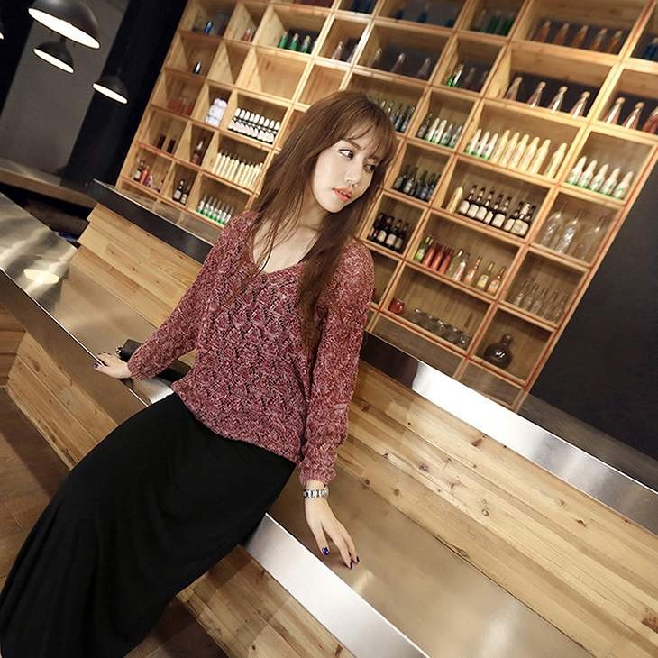 レディース　トップス　レース　カットソー　セーター　長袖　ラウンドネック　フリーサイズ　無地　カジュアル　大人可愛い　フェミニン　オフィス　通勤　OL　デート　お出かけ　ライトグレー　グレー　レッド　送料無料