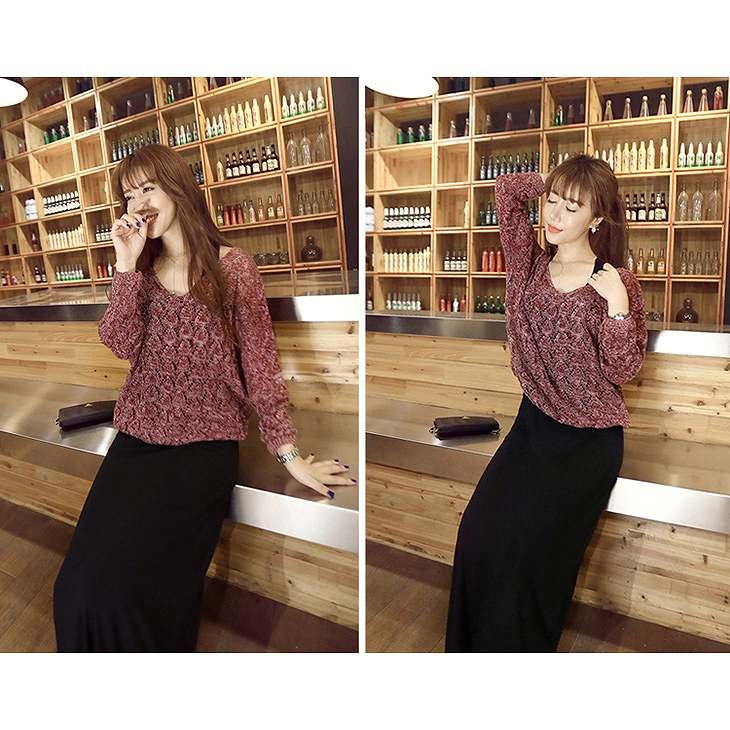 レディース　トップス　レース　カットソー　セーター　長袖　ラウンドネック　フリーサイズ　無地　カジュアル　大人可愛い　フェミニン　オフィス　通勤　OL　デート　お出かけ　ライトグレー　グレー　レッド　送料無料