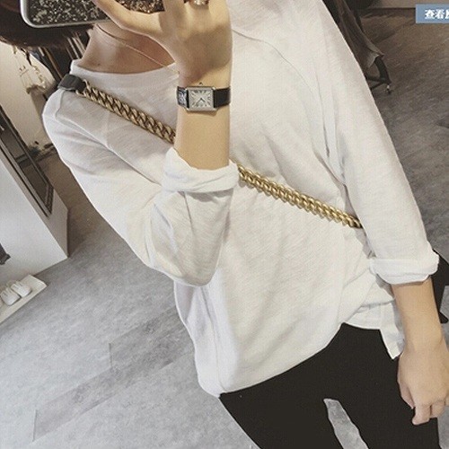 レディース　トップス　シャツ　無地　カットソー　ラウンドネック　長袖　シンプル　コットン　綿　春　夏　ゆったり　カジュアル　大人可愛い　フェミニン　おしゃれ　通勤　デート　お出かけ　普段着　ホワイト　白　送料無料