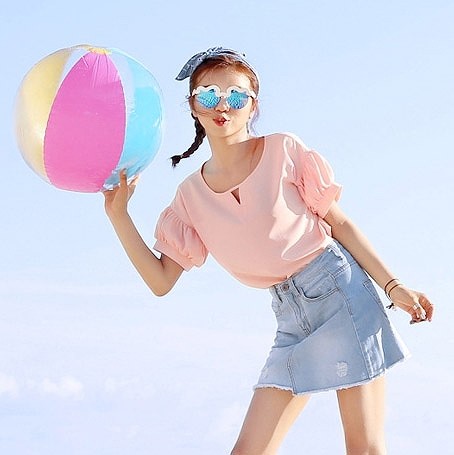 レディース　トップス　Tシャツ　無地　カットソー　ランタン　Ｖネック　ラウンドネック　半袖　シフォン　シンプル　ゆったり　カジュアル　大人可愛い　フェミニン　デート　お出かけ　通勤　普段着　ピンク　イエロー　送料無料