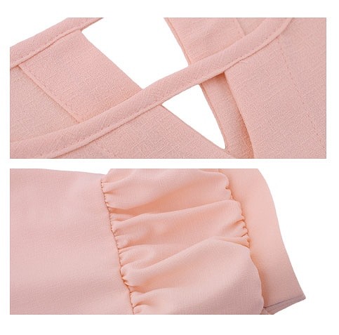 レディース　トップス　Tシャツ　無地　カットソー　ランタン　Ｖネック　ラウンドネック　半袖　シフォン　シンプル　ゆったり　カジュアル　大人可愛い　フェミニン　デート　お出かけ　通勤　普段着　ピンク　イエロー　送料無料