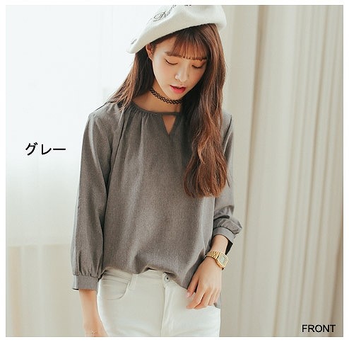 レディース　トップス　カットソー　Tシャツ　無地　ギャザード　ランタン　長袖　シフォン　シンプル　ゆったり　エレガント　カジュアル　大人可愛い　フェミニン　おしゃれ　通勤　デート　お出かけ　普段着　ホワイト　ブルー　グレー　送料無料