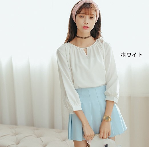 レディース　トップス　カットソー　Tシャツ　無地　ギャザード　ランタン　長袖　シフォン　シンプル　ゆったり　エレガント　カジュアル　大人可愛い　フェミニン　おしゃれ　通勤　デート　お出かけ　普段着　ホワイト　ブルー　グレー　送料無料