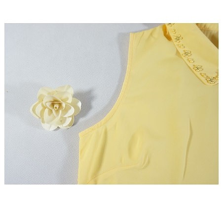 レディース　トップス　ノースリーブ　無地　ブラウス　カットソー　シフォン　ビーズ　襟　シンプル　カジュアル　可愛い　フェミニン　おしゃれ　デート　お出かけ　普段着　イエロー　送料無料