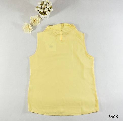 レディース　トップス　ノースリーブ　無地　ブラウス　カットソー　シフォン　ビーズ　襟　シンプル　カジュアル　可愛い　フェミニン　おしゃれ　デート　お出かけ　普段着　イエロー　送料無料