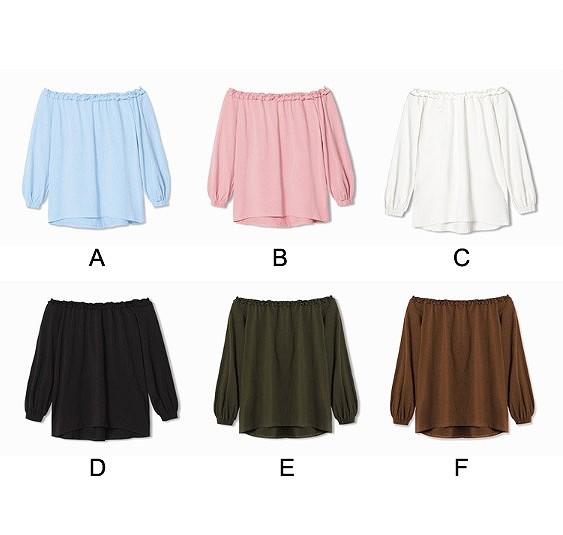 レディース　トップス　カットソー　Tシャツ　無地　長袖　レース襟　オフショルダー　綿　コットン　シンプル　ゆったり　エレガント　セクシー　カジュアル　大人可愛い　フェミニン　おしゃれ　デート　お出かけ　普段着　ブルー　ピンク　ホワイト　ブラック　送料無料