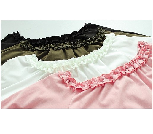 レディース　トップス　カットソー　Tシャツ　無地　長袖　レース襟　オフショルダー　綿　コットン　シンプル　ゆったり　エレガント　セクシー　カジュアル　大人可愛い　フェミニン　おしゃれ　デート　お出かけ　普段着　ブルー　ピンク　ホワイト　ブラック　送料無料