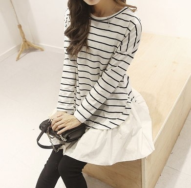 レディース　トップス　カットソー　ボーダー　ストライプ　チュニック　レイヤー　ワンピース　長袖　綿　コットン　シンプル　ゆったり　エレガント　カジュアル　大人可愛い　フェミニン　おしゃれ　通勤　デート　お出かけ　普段着　送料無料
