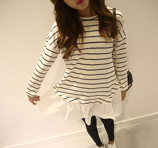レディース　トップス　カットソー　ボーダー　ストライプ　チュニック　レイヤー　ワンピース　長袖　綿　コットン　シンプル　ゆったり　エレガント　カジュアル　大人可愛い　フェミニン　おしゃれ　通勤　デート　お出かけ　普段着　送料無料