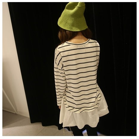 レディース　トップス　カットソー　ボーダー　ストライプ　チュニック　レイヤー　ワンピース　長袖　綿　コットン　シンプル　ゆったり　エレガント　カジュアル　大人可愛い　フェミニン　おしゃれ　通勤　デート　お出かけ　普段着　送料無料