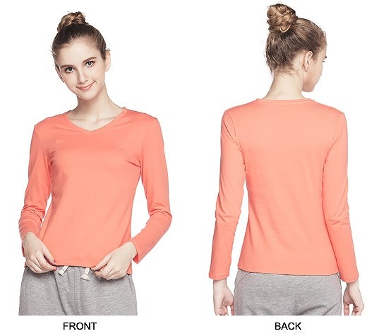 レディース　トップス　Tシャツ　無地　カットソー　Ｖネック　長袖　シンプル　大きいサイズ　スリム　秋　冬　あったか　厚手　ゆったり　カジュアル　大人可愛い　フェミニン　デート　お出かけ　普段着　ブラック　ホワイト　オレンジ　ピンク　ベージュ　送料無料
