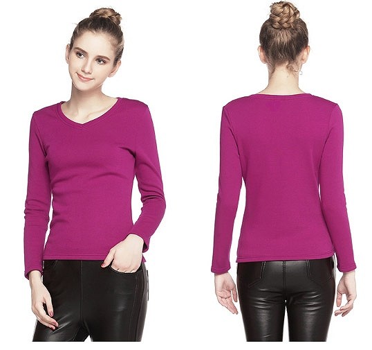 レディース　トップス　Tシャツ　無地　カットソー　Ｖネック　長袖　シンプル　大きいサイズ　スリム　秋　冬　あったか　厚手　ゆったり　カジュアル　大人可愛い　フェミニン　デート　お出かけ　普段着　ブラック　ホワイト　オレンジ　ピンク　ベージュ　送料無料