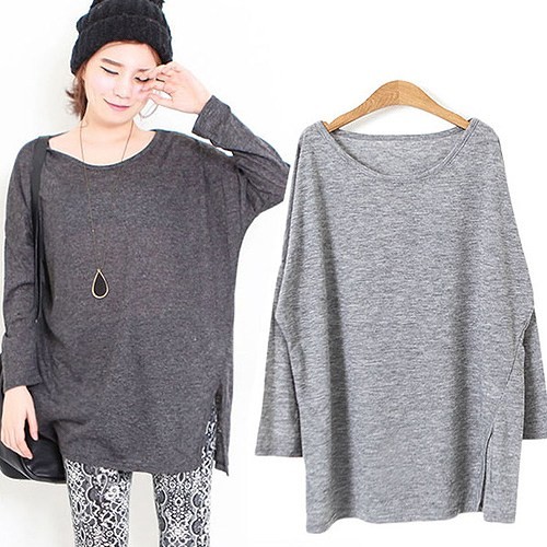 レディース　ラウンドネック　Tシャツ　半袖　ショートスリーブ　ブラウス　トップス　春　夏　女性　大人　カジュアル　キュート　可愛い　おしゃれ　エレガント　セクシー　ファッション　グレー　灰色　フリーサイズ　ワンサイズ　送料無料