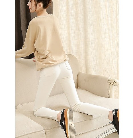 レディース　ボトムス　ペンシルパンツ　スリム　ベロアレギンス　シンプル　おしゃれ　すっきり　エレガント　カジュアル　お出かけ　デート　デイリー　普段着　ブラック　ホワイト　送料無料