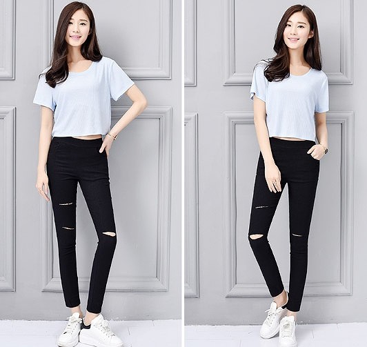 レディース　ボトムス　ペンシルパンツ　ストレッチ　ダメージド　スリム　おしゃれ　すっきり　エレガント　カジュアル　お出かけ　デート　デイリー　普段着　ブラック　ホワイト　送料無料