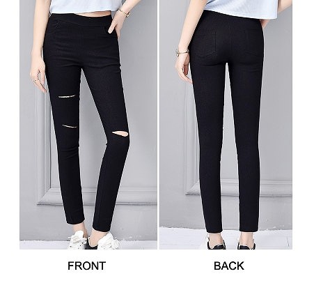 レディース　ボトムス　ペンシルパンツ　ストレッチ　ダメージド　スリム　おしゃれ　すっきり　エレガント　カジュアル　お出かけ　デート　デイリー　普段着　ブラック　ホワイト　送料無料