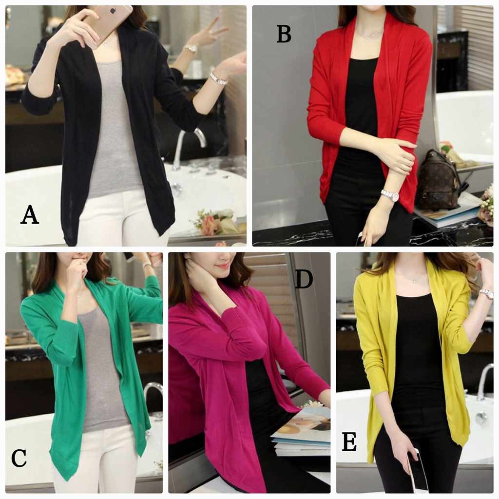 レディース　カーディガン　ボタンなし　ニット　セーター　トップス　春　女性　大人　カジュアル　キュート　可愛い　おしゃれ　エレガント　セクシー　ファッション　ブラック　レッド　グリーン　ピンク　イエロー　フリーサイズ　ワンサイズ　送料無料