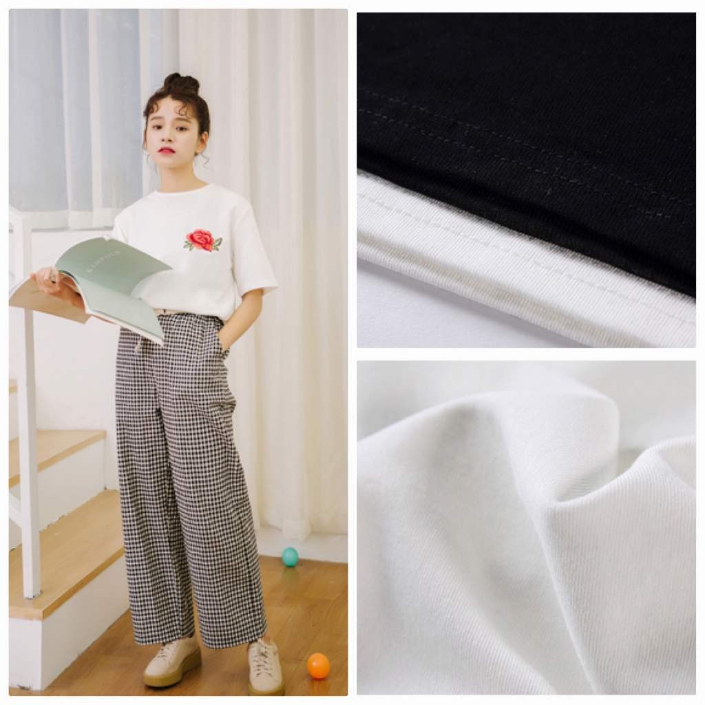 レディース　刺繍　バラ　薔薇　Tシャツ　半袖　クルーネック　ショートスリーブ　トップス　春　夏　女性　大人　カジュアル　キュート　可愛い　おしゃれ　ファッション　ブラック　ホワイト　フリーサイズ　ワンサイズ　送料無料