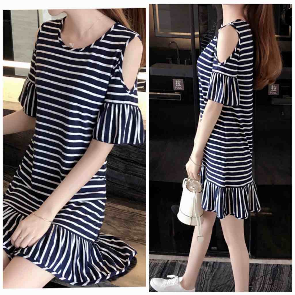 レディース　フレアスリーブ　ワンピース　ボーダー　ミニ　スカート　ラウンドネック　ショートスリーブ　半袖　ボトムス　春　夏　女性　大人　カジュアル　キュート　可愛い　おしゃれ　エレガント　ブラック　ホワイト　黒　白　M　L　XL　XXL　サイズ　送料無料