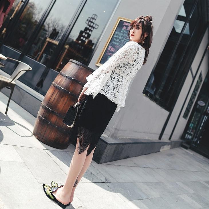 レディース　ペンシルスカート　レース　膝丈　無地　ボトムス　春物　夏物　服　人気　女性　大人　婦人服　カジュアル　キュート　可愛い　おしゃれ　セクシー　エレガント　セクシー　ブラック　黒　フリーサイズ　ワンサイズ　送料無料