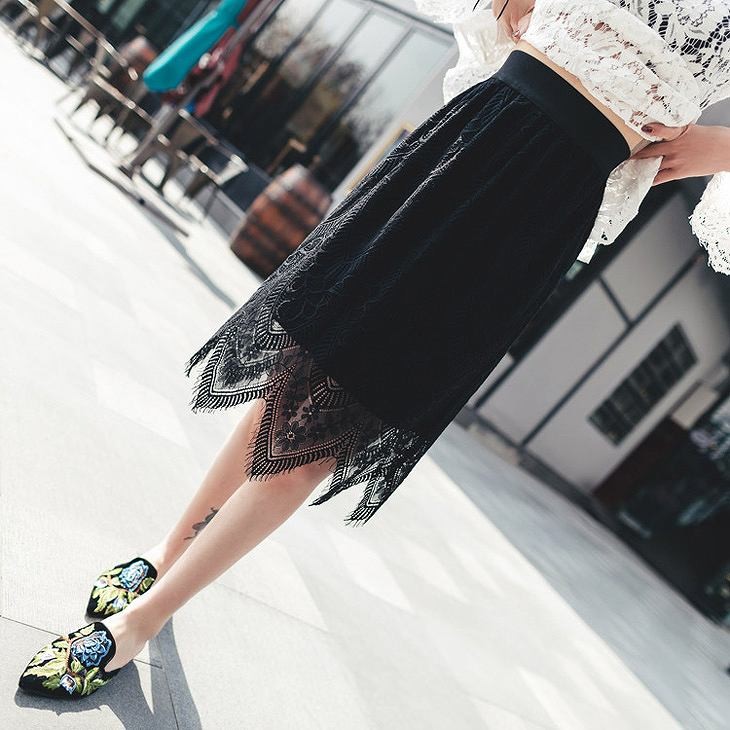 レディース　ペンシルスカート　レース　膝丈　無地　ボトムス　春物　夏物　服　人気　女性　大人　婦人服　カジュアル　キュート　可愛い　おしゃれ　セクシー　エレガント　セクシー　ブラック　黒　フリーサイズ　ワンサイズ　送料無料