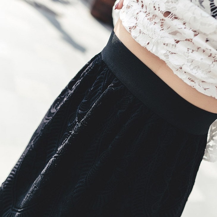 レディース　ペンシルスカート　レース　膝丈　無地　ボトムス　春物　夏物　服　人気　女性　大人　婦人服　カジュアル　キュート　可愛い　おしゃれ　セクシー　エレガント　セクシー　ブラック　黒　フリーサイズ　ワンサイズ　送料無料