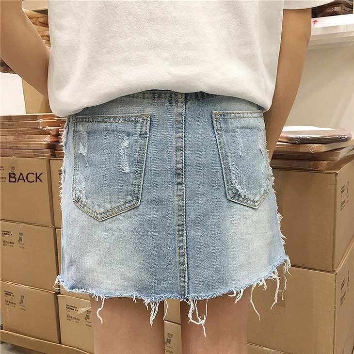 レディース　デニム　クラッシュ　ダメージ　ミニ　スカート　ボトムス　春物　夏物　服　人気　女性　大人　婦人服　カジュアル　フェミニン　キュート　可愛い　おしゃれ　エレガント　セクシー　ブラック　ブルー　S　M　L　サイズ　送料無料