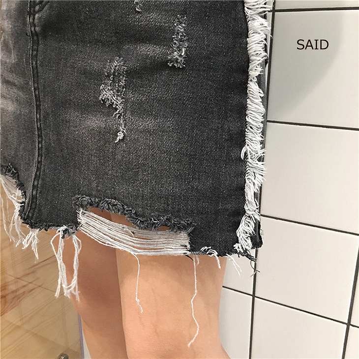 レディース　デニム　クラッシュ　ダメージ　ミニ　スカート　ボトムス　春物　夏物　服　人気　女性　大人　婦人服　カジュアル　フェミニン　キュート　可愛い　おしゃれ　エレガント　セクシー　ブラック　ブルー　S　M　L　サイズ　送料無料