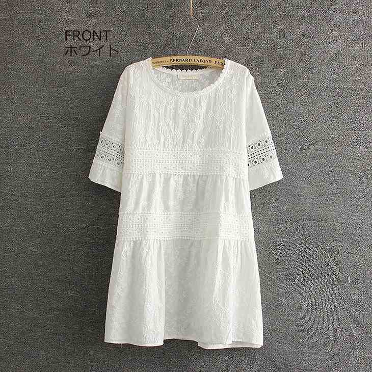レディース　レース　ステッチ　刺繍　ワンピース　ミニ　スカート　ボトムス　半袖　春物　夏物　服　人気　女性　大人　婦人服　カジュアル　フェミニン　キュート　可愛い　おしゃれ　エレガント　セクシー　ホワイト　白　フリーサイズ　ワンサイズ　送料無料