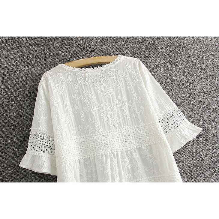 レディース　レース　ステッチ　刺繍　ワンピース　ミニ　スカート　ボトムス　半袖　春物　夏物　服　人気　女性　大人　婦人服　カジュアル　フェミニン　キュート　可愛い　おしゃれ　エレガント　セクシー　ホワイト　白　フリーサイズ　ワンサイズ　送料無料