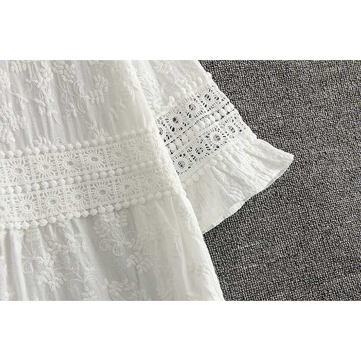 レディース　レース　ステッチ　刺繍　ワンピース　ミニ　スカート　ボトムス　半袖　春物　夏物　服　人気　女性　大人　婦人服　カジュアル　フェミニン　キュート　可愛い　おしゃれ　エレガント　セクシー　ホワイト　白　フリーサイズ　ワンサイズ　送料無料